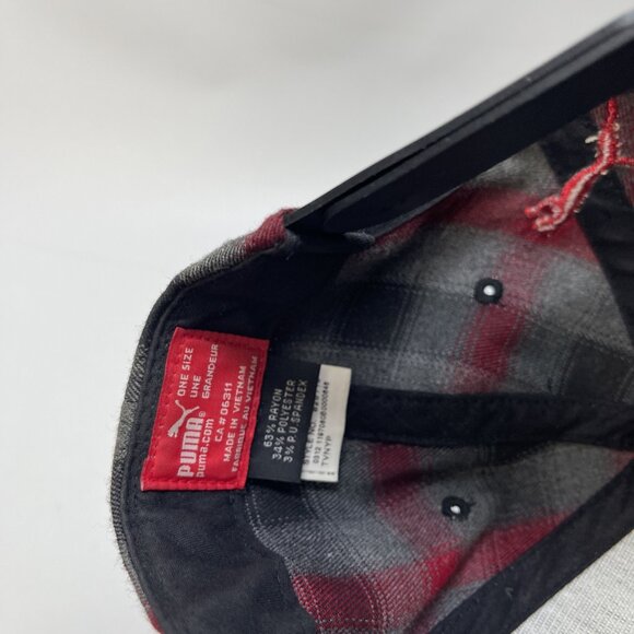 Y2K Puma Baseball Hat Cap Tartan Plaid Grey / Red Adjustable Lumberjack Casual - Picture 7 of 10